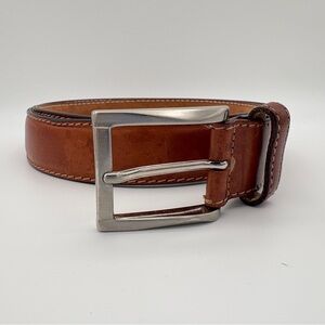 Paolo Vitale Italian Leather Belt Brown Size 36 Solid Brass Buckle Handmade